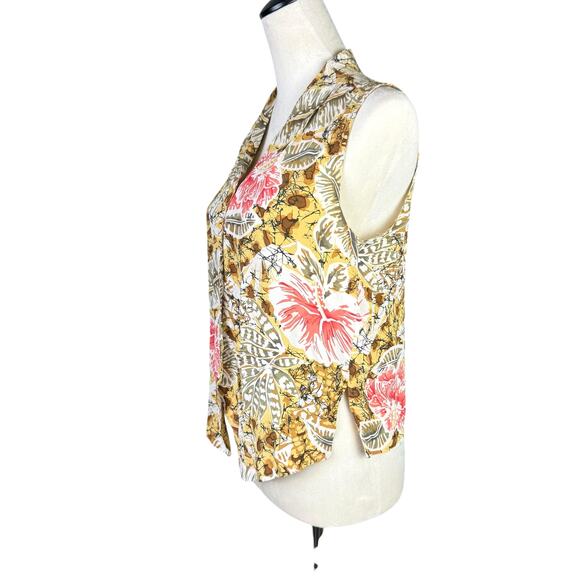 Casual Corner Vintage 100% Silk Yellow Tropical Floral Print Sleeveless Tank Top - Picture 3 of 9